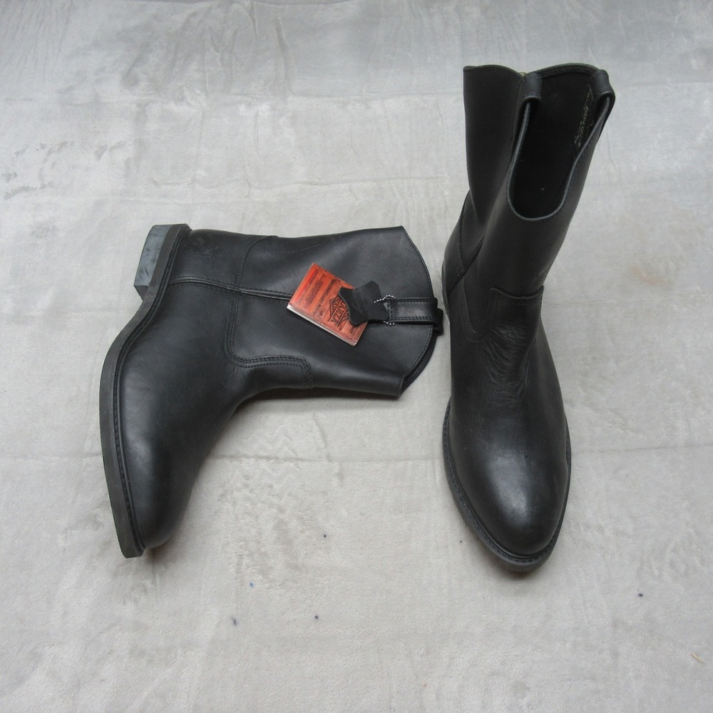 Bonanza Mens 13 Boots Black Chedron Leather Roper Western Oil-Resistant Work NEW